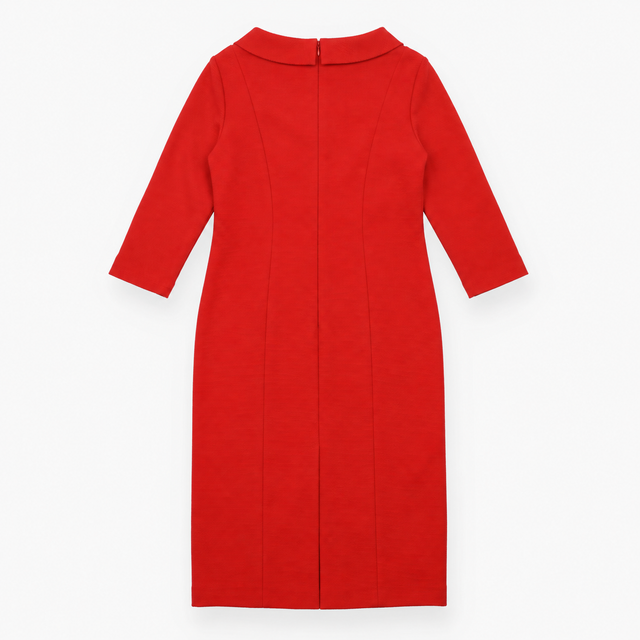 Dress Red Textured Long Sleeve Round Neck Midi