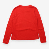 Top Red Long Sleeve Scoop Neck Slub