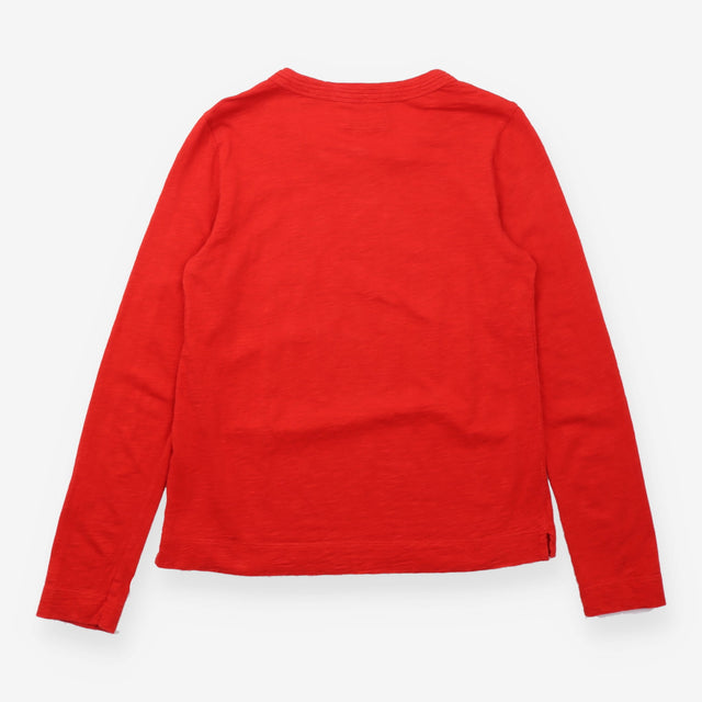 Top Red Long Sleeve Scoop Neck Slub