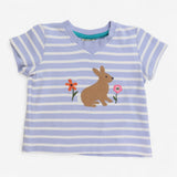 T-Shirt Short Sleeve Blue and White Striped with B