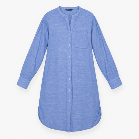Blue Chambray Long Sleeve Tunic Shirt