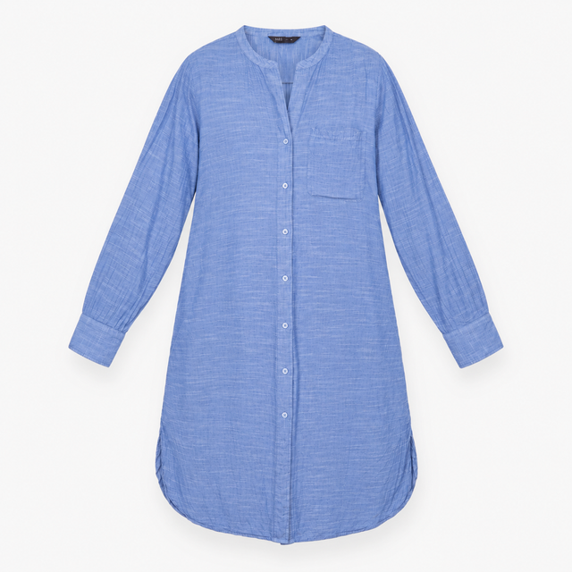 Blue Chambray Long Sleeve Tunic Shirt