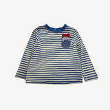 Blue stripe L/S tee with super cat pocket 