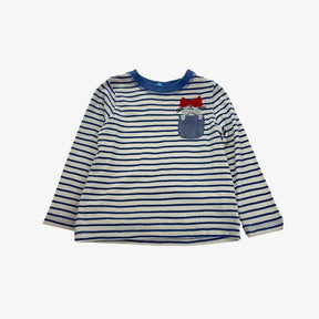 Blue stripe L/S tee with super cat pocket 