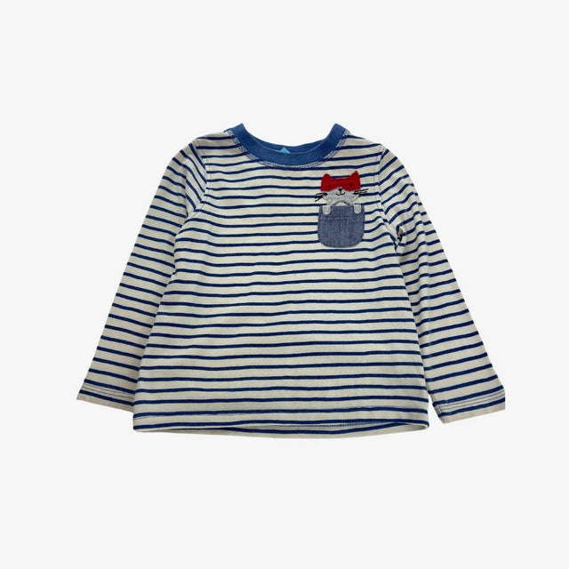 Blue stripe L/S tee with super cat pocket 