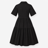Shirt Dress in Black Cotton with Tiered Skirt
