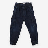 Pull on cargo trousers denim dark blue drawstring