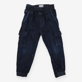 Pull on cargo trousers denim dark blue drawstring