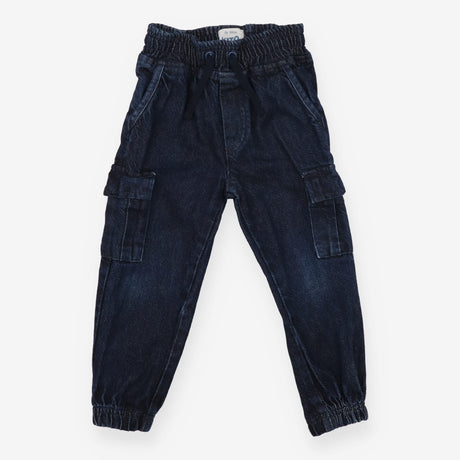 Pull on cargo trousers denim dark blue drawstring