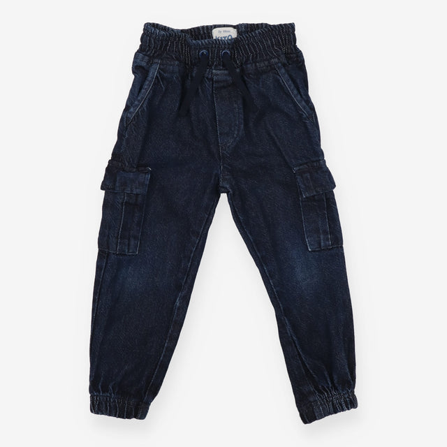 Pull on cargo trousers denim dark blue drawstring