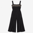 Black Embroidered Smocked Jumpsuit Viscose