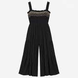 Black Embroidered Smocked Jumpsuit Viscose