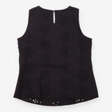 Black 100% Cotton Broderie Anglaise Sleeveless Top