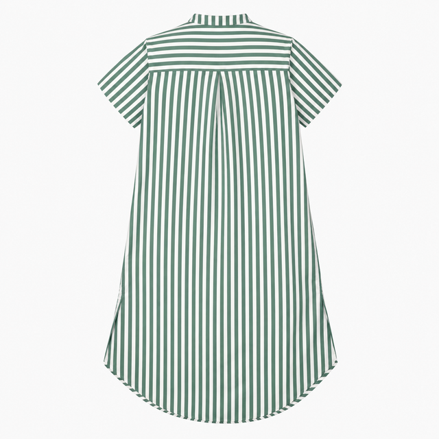 Green & Cream Striped Button Through Midi Shirt Dr