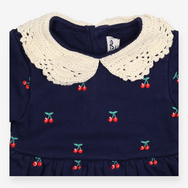 Sweater Dress Navy with Cherries Embroidered and C