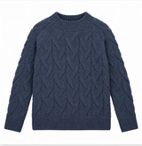 Jumper Blue Cable Knit Pure New Wool Crew Neck