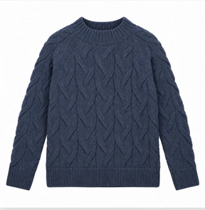 Jumper Blue Cable Knit Pure New Wool Crew Neck