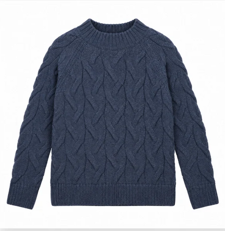 Jumper Blue Cable Knit Pure New Wool Crew Neck