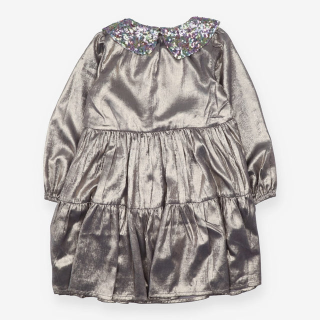Dress LS silver sequin collar lined