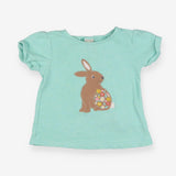 T-Shirt Teal Floral Bunny Applique
