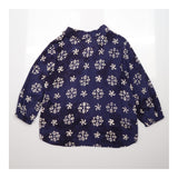 Blouse Printed Tie Front Navy Viscose Long Sleeve