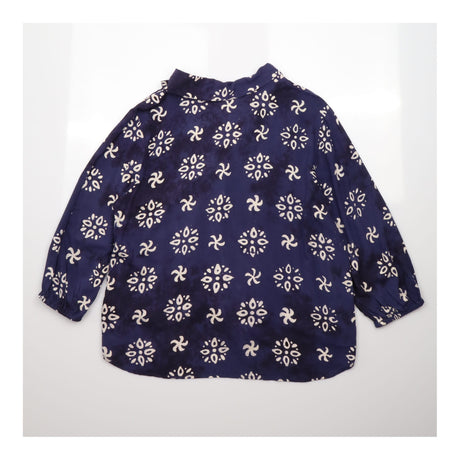 Blouse Printed Tie Front Navy Viscose Long Sleeve
