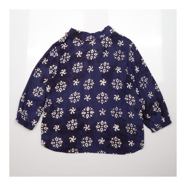 Blouse Printed Tie Front Navy Viscose Long Sleeve