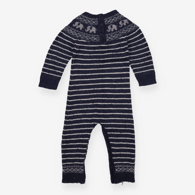 Romper Knit Navy with Elephants