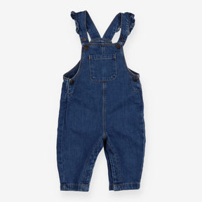 Denim Dungarees with Frill Straps and Pocket