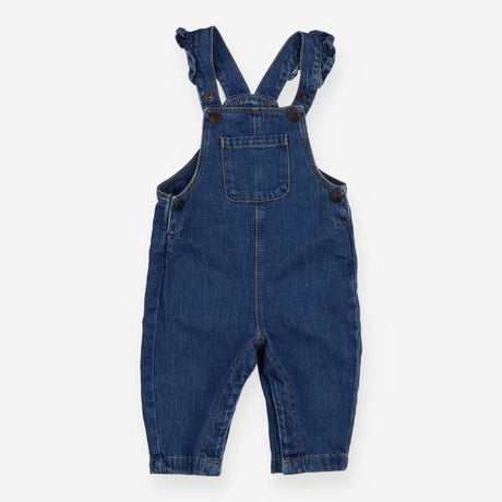Denim Dungarees with Frill Straps and Pocket