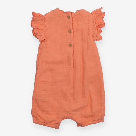 Romper Frill Shoulder Peach with Flower Appliques