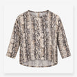 Top Cream Grey Snakeskin Print Long Sleeve High Lo