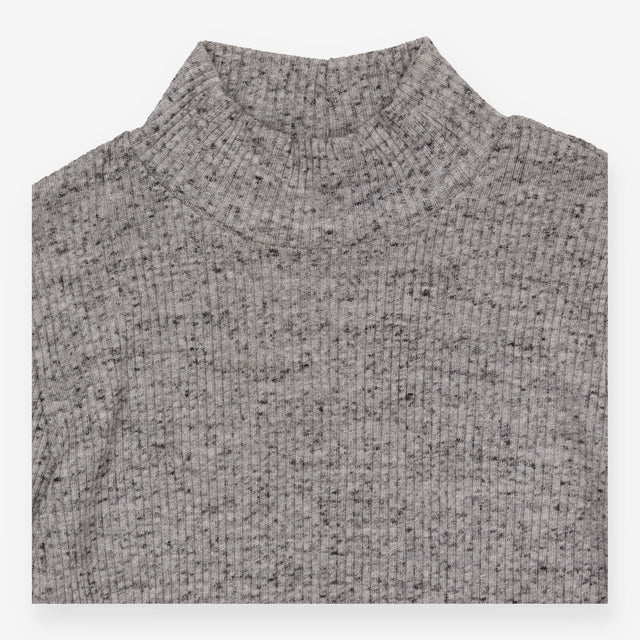 Ribbed High Neck Long Sleeve Top Grey