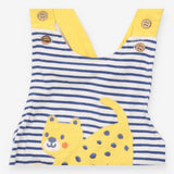 Dungarees Striped Animal Applique Navy Yellow