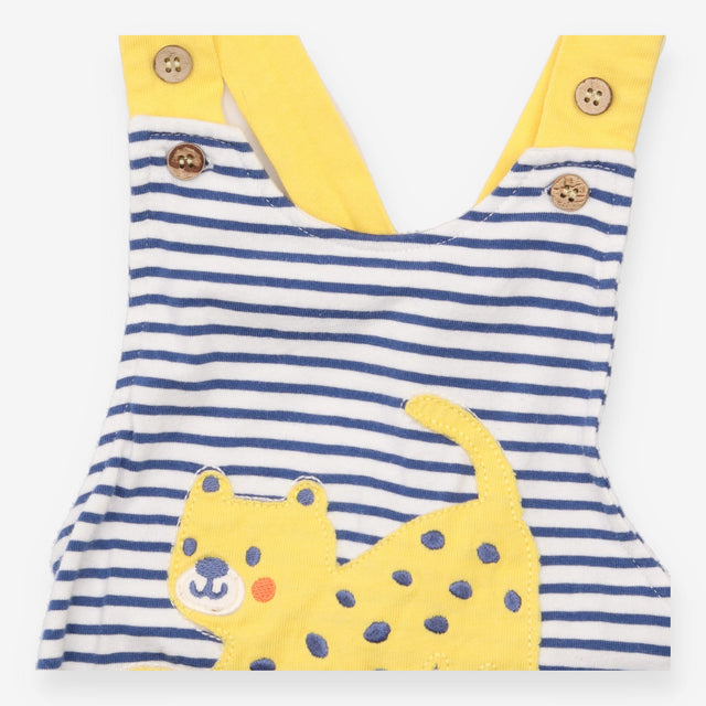Dungarees Striped Animal Applique Navy Yellow
