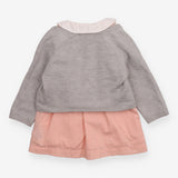 Pink Duck Dress with Grey Cardigan