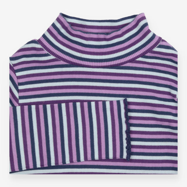 T-Shirt Roll Neck Purple and Navy Stripe