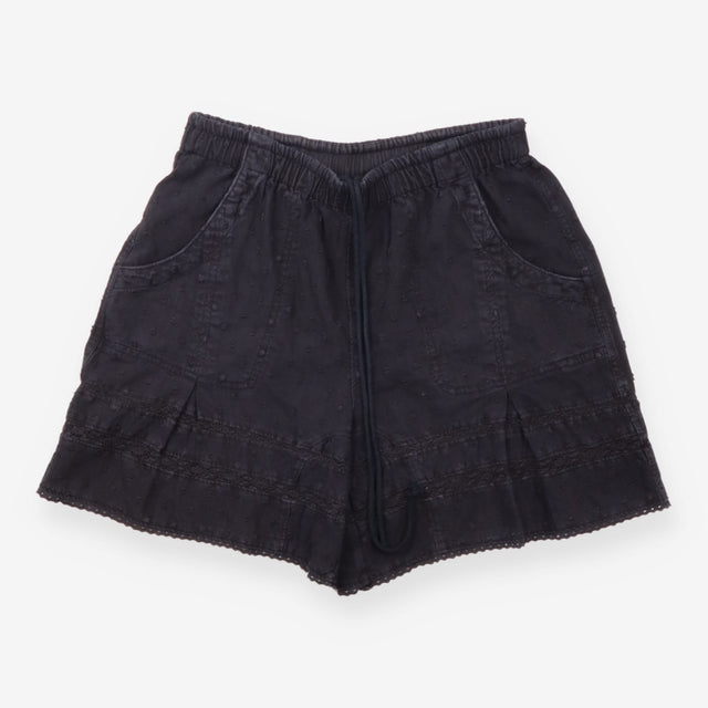 Shorts Black Eyelet Embroidered Cotton Blend Boho