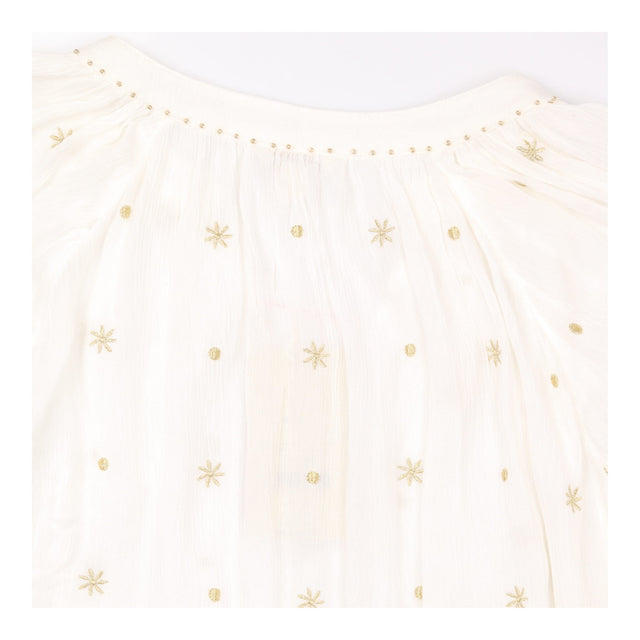 Blouse Ivory Metallic Gold Star Embroidered V-Neck