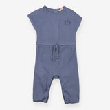 Blue Ribbed Romper Cloud Stitching