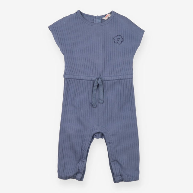 Blue Ribbed Romper Cloud Stitching