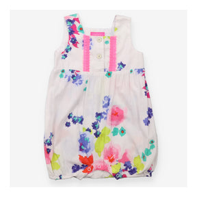 Romper white bright flowers pink detail