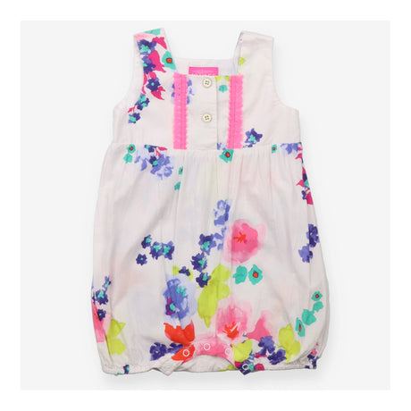 Romper white bright flowers pink detail
