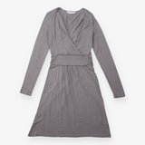 Dress Grey Viscose Jersey Long Sleeve Ruched Waist