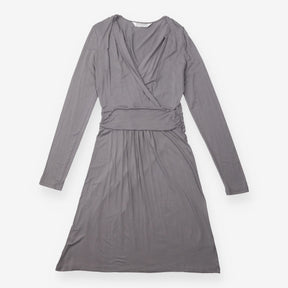 Dress Grey Viscose Jersey Long Sleeve Ruched Waist