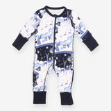 Sleepsuit zip white blue snowy reindeers scene 