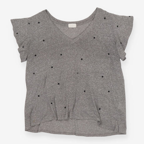 Grey Embroidered Polka Dot Flutter Sleeve Top