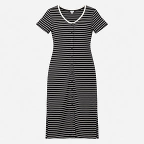 Black White Striped 100% Cotton Scoop Neck Shell B