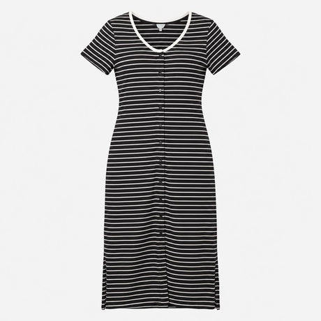 Black White Striped 100% Cotton Scoop Neck Shell B