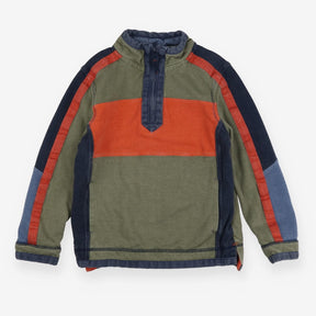 Navy Wash and Orange and Green Half Zip Sweater